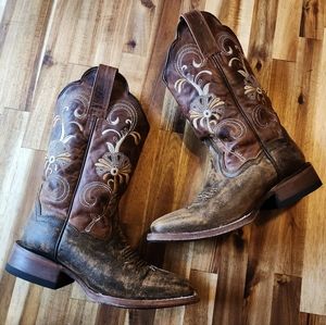 Dan Post Sabina Cowboy Boots Women's 6.5 Leather Floral Embroidery Brown